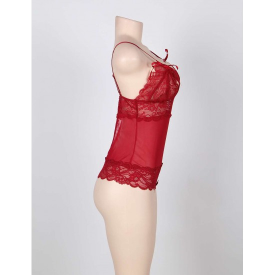 Red Lace And Cranberry Teddy Lingerie