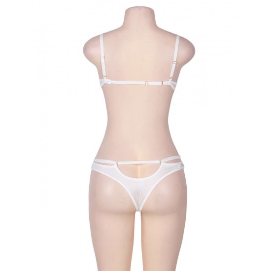 White Eyelash Lace Girdle  2pcs Bra Set