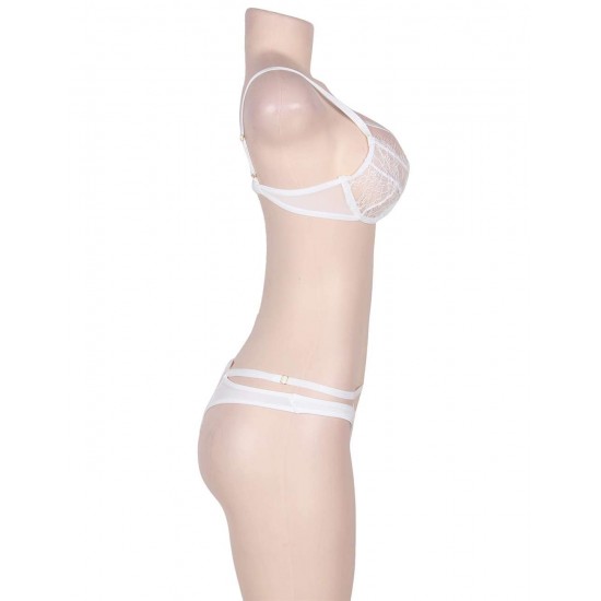 White Eyelash Lace Girdle  2pcs Bra Set