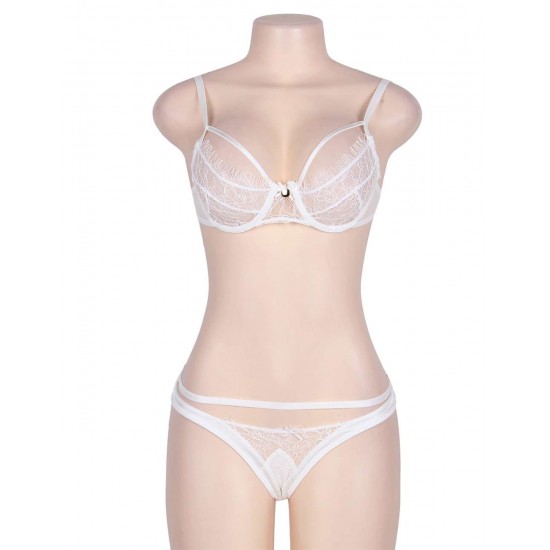 Queen Size White Eyelash Lace Bra Set