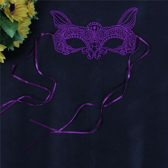 Purple Strappy Lace Bra Set With Mask