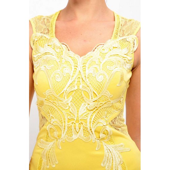 Elegant Yellow Deluxe Decals Fashion Dress