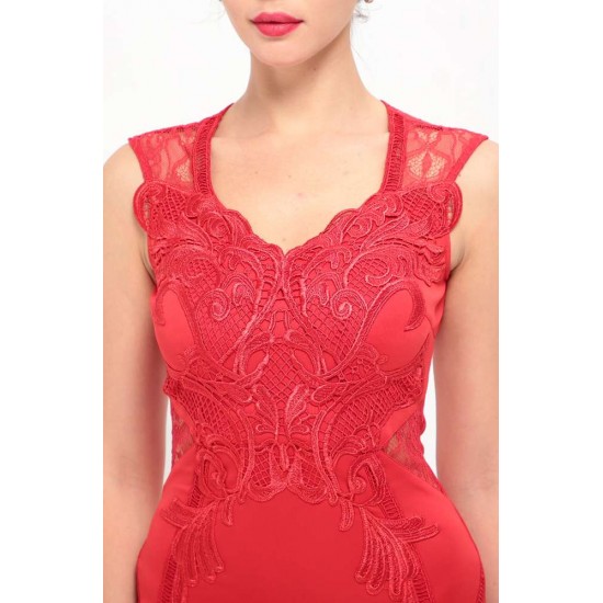 Red Deluxe Decals Fashion Dress Lace Bodycon