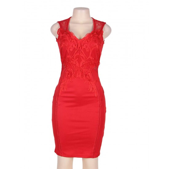 Red Deluxe Decals Fashion Dress Lace Bodycon