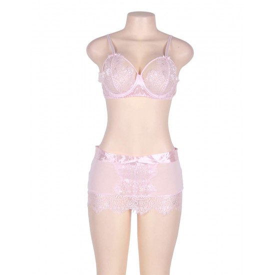 2pc Eyelash Underwire Bra And Skirt Set