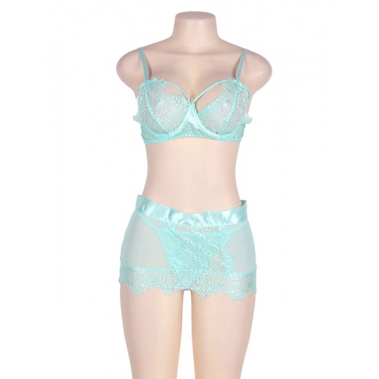 2pc Eyelash Underwire Bra And Skirt Set