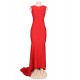 Red Backless Formal Evening Dress With Golden Strap