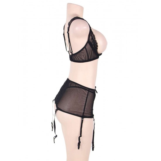 Black Mesh and Lace Garter Belt