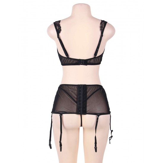 Black Mesh and Lace Garter Belt