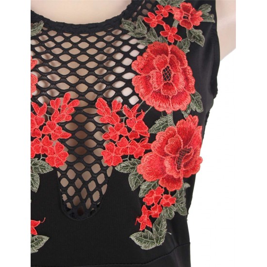 Elegant Embroidery Fashion Dress Black Bodycon