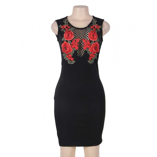 Elegant Embroidery Fashion Dress Black Bodycon