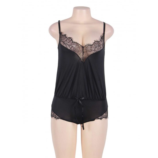 Plus Size Charming Black Sheer Mesh Lace Teddy Lingerie