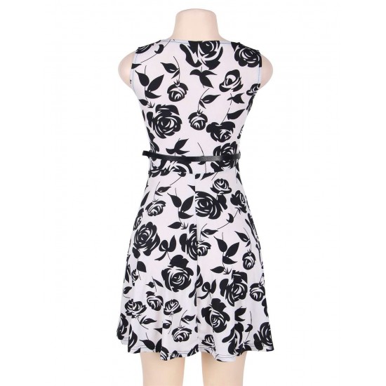 Print rose white fashion dress