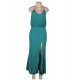 Gold Chain Halter Maxi Green Dress with T Back