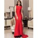 Red Backless Formal Evening Dress With Golden Strap