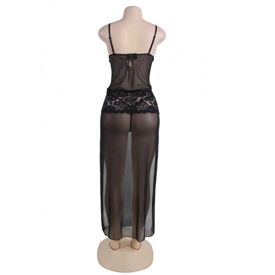 Black Mesh And Lace Elegant Lingerie Gown