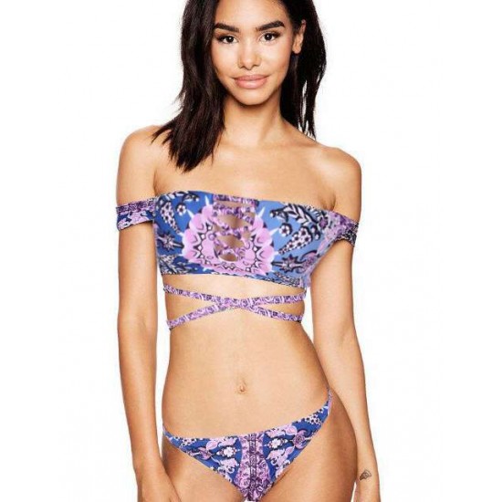 Two Pieces Print Lace-up Bikini Swimsuit