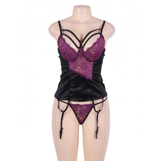 Sexy Purple Lace Bustier Lingerie Set With Bra Rim