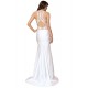 Embroidery Sleeveless High Neck Backless White Party Gown