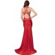 High Neck Red Embroidery Flower Backless Party Dress