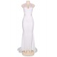 Embroidery Sleeveless High Neck Backless White Party Gown