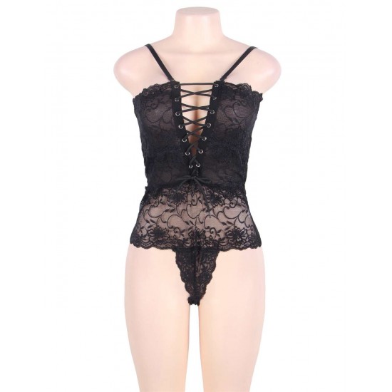 Black Lace Personality Lace-up Sexy Teddy