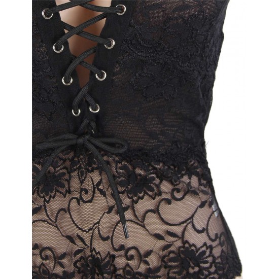 Black Lace Personality Lace-up Sexy Teddy