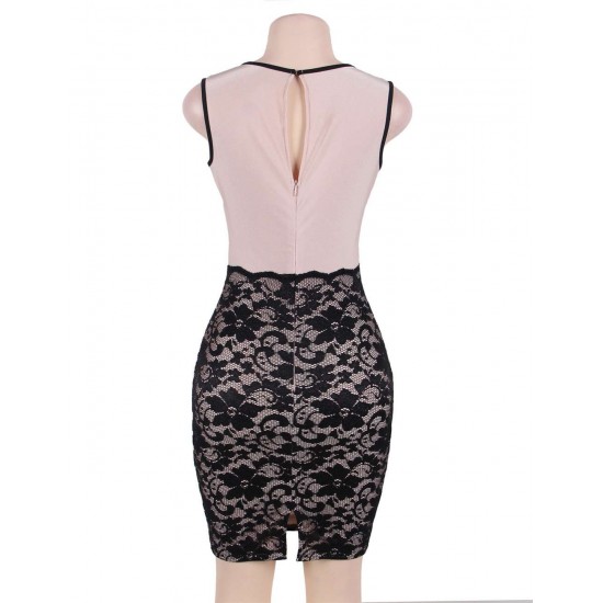 Fashion Black Floral Lace Stitching Boat Neck Dress