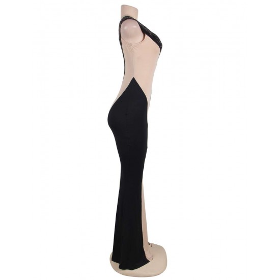 Plus Size Black And Nude One Shoulder Maxi Dress