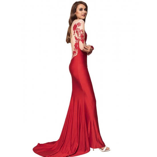 Red Elegant Embroidery Long Sleeve Maxi Party Dress