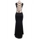 Black Simple Straps Backless Slit Party Gown