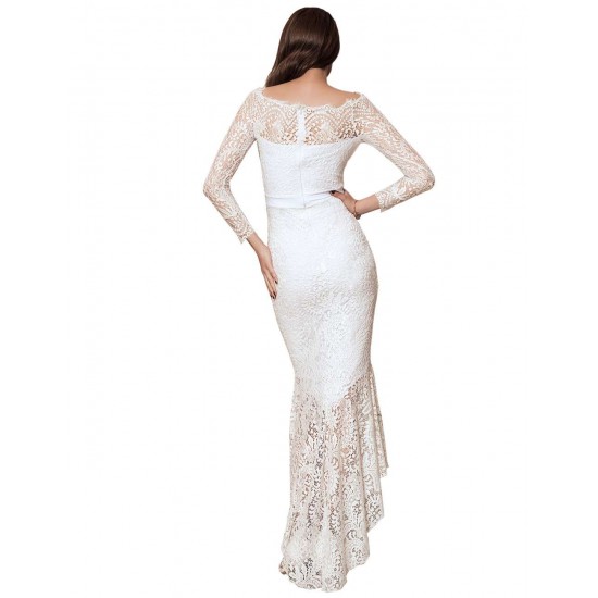 Elegant Lace Hi-low White Evening Dress