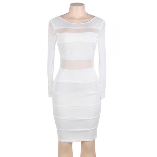 White Mesh Sexy Bodycon Long Sleeves Dress