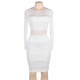 White Mesh Sexy Bodycon Long Sleeves Dress