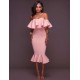 Plus Size Pink Ruffle Off-Shoulder Mermaid Bodycon Dress