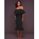 Plus Size Ruffle Off-Shoulder Midi Black Bodycon Dress