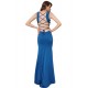 Blue Croch Straps Back  Slit Party Gown