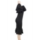 Plus Size Ruffle Off-Shoulder Midi Black Bodycon Dress