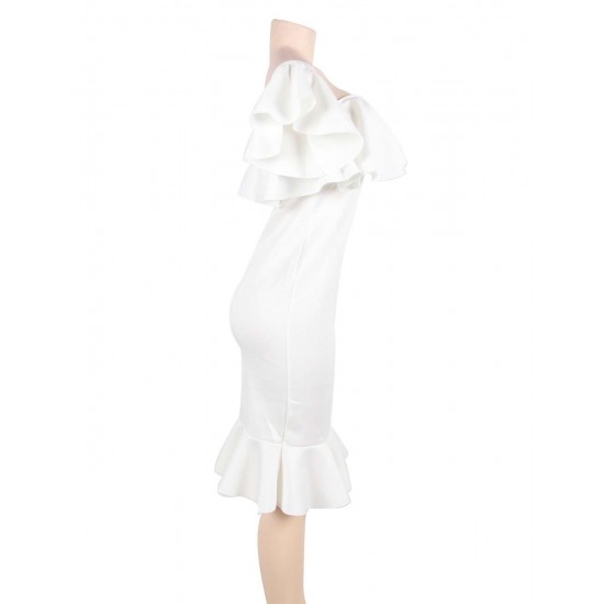 White Off-Shoulder Ruffle Bodycon Mermaid Party Dress