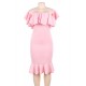 Plus Size Pink Ruffle Off-Shoulder Mermaid Bodycon Dress