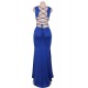 Blue Croch Straps Back  Slit Party Gown