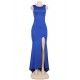 Blue Croch Straps Back  Slit Party Gown