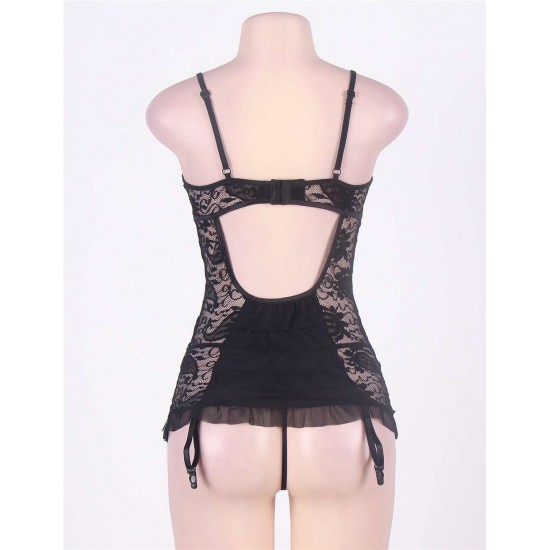 Black Lace Harter Seamless Short Lingerie Set