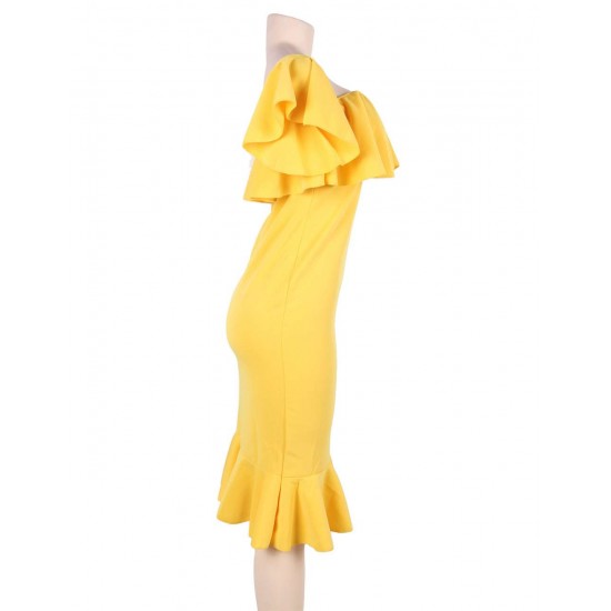 Plus Size Ruffle Off-Shoulder Bodycon Party Yellow Mermaid Dress