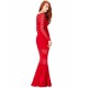 Red Stripe Fishtail Long Sleeve Evening Dress