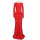 Red Stripe Fishtail Long Sleeve Evening Dress