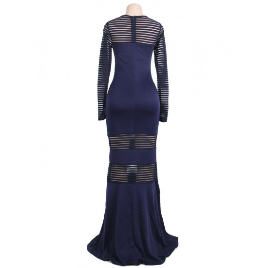 Fishtail Elegant Blue Stripe Evening Dress