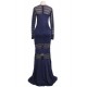 Fishtail Elegant Blue Stripe Evening Dress