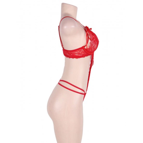 Red Love Affair Scalloped Lace Teddy Lingerie