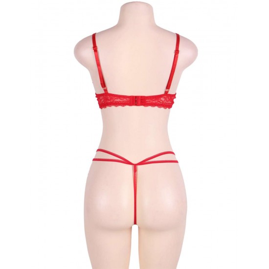 Red Love Affair Scalloped Lace Teddy Lingerie